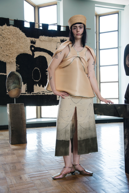 Saharan Husk Apple Top with Bow Detail in Sculpted Nylon