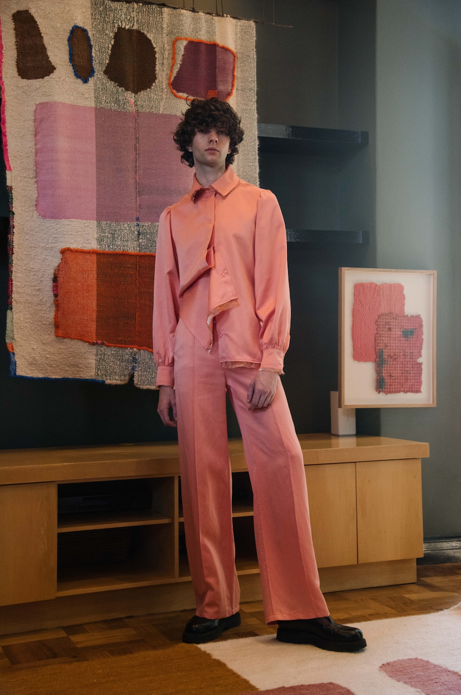 Rosy Maple Straight Cut Pants in Silk Habotai