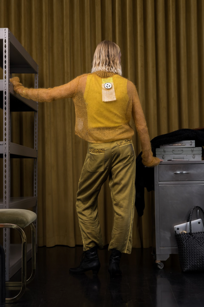 Golden Artisanal Silk Mohair Turtleneck Top