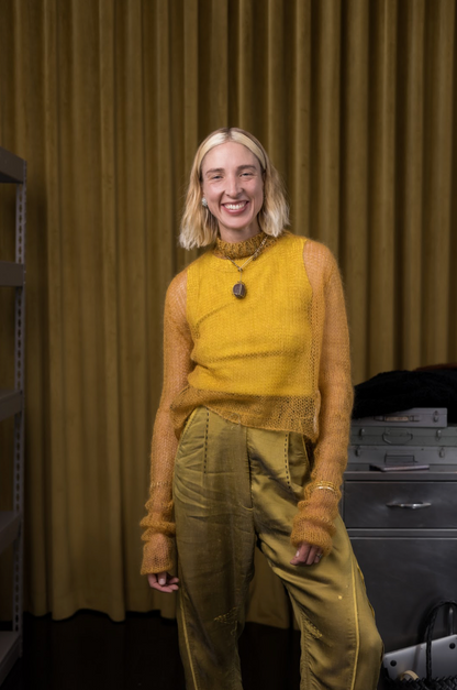 Golden Artisanal Silk Mohair Turtleneck Top