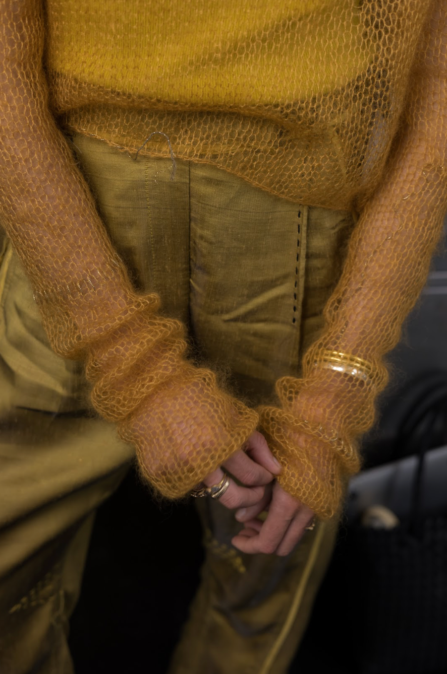 Golden Artisanal Silk Mohair Turtleneck Top