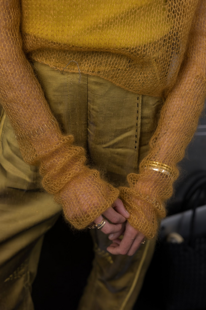 Golden Artisanal Silk Mohair Turtleneck Top
