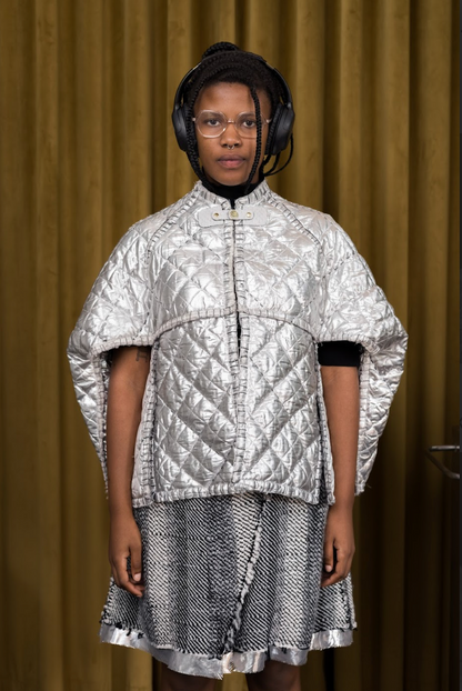 Reversible Sashiko Blanket Stitched Cocoon Jacket with 100% South African Wool Inner