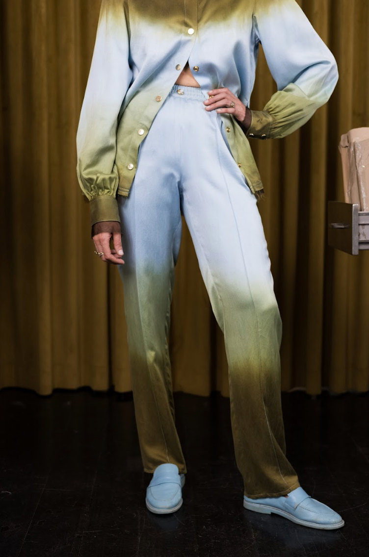 Blue Jewels Cigarette Pants in Silk Habotai
