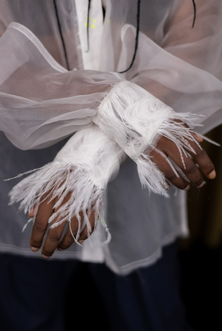 Icarus Gathered-Sleeve Classic Shirt in Silk Organza