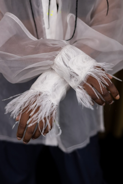 Icarus Gathered-Sleeve Classic Shirt in Silk Organza