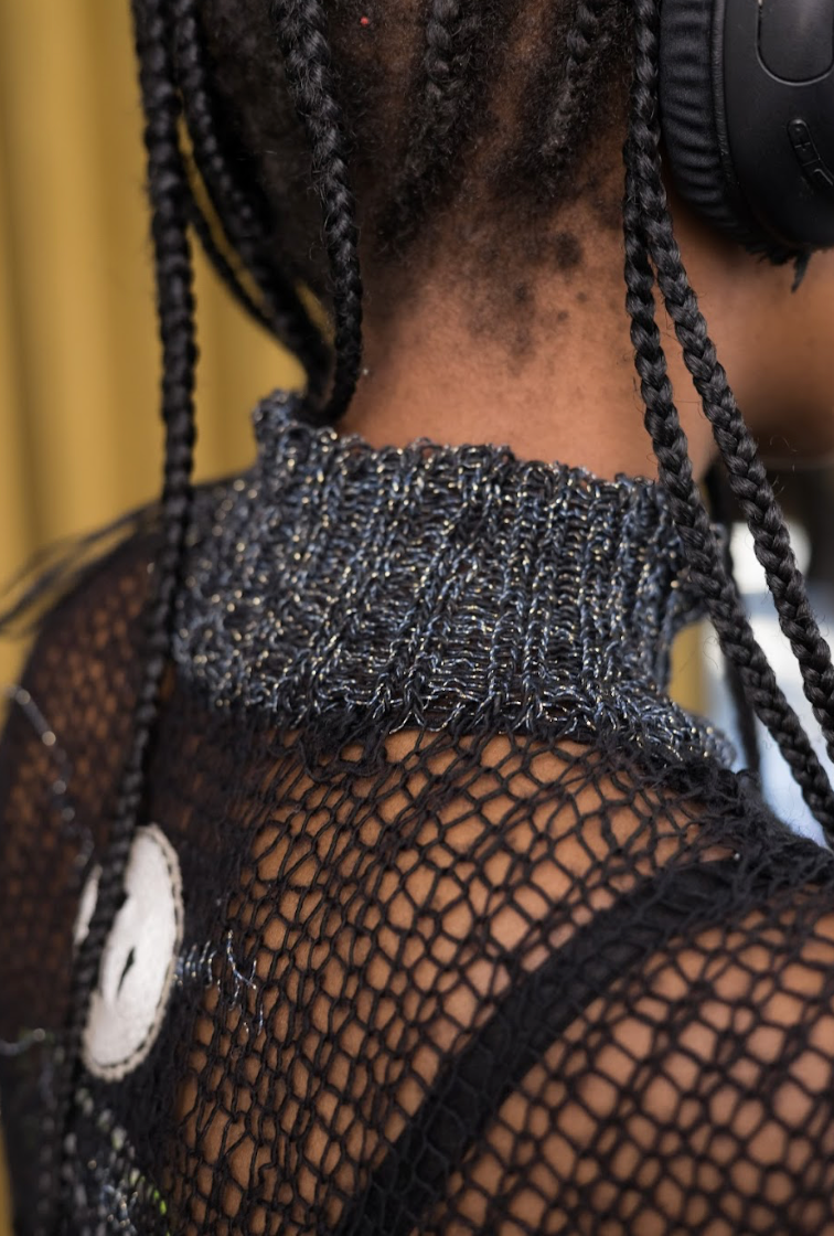 Black and Grey Artisanal Wool Knitted Turtleneck Top