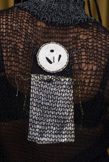 Black and Grey Artisanal Wool Knitted Turtleneck Top