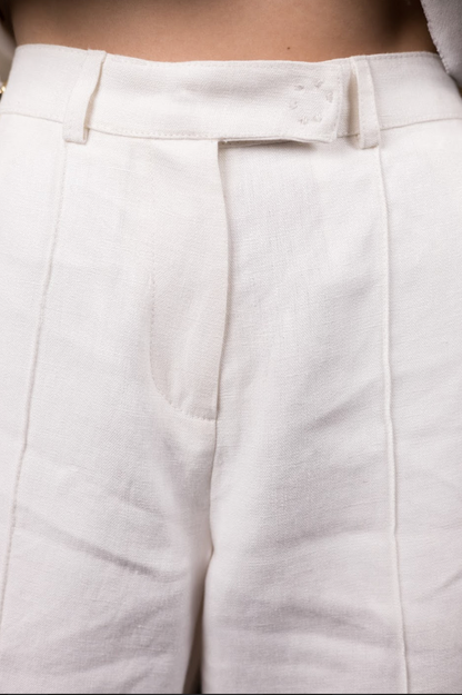 Polar White Barrel Leg Pants in Organic Hemp