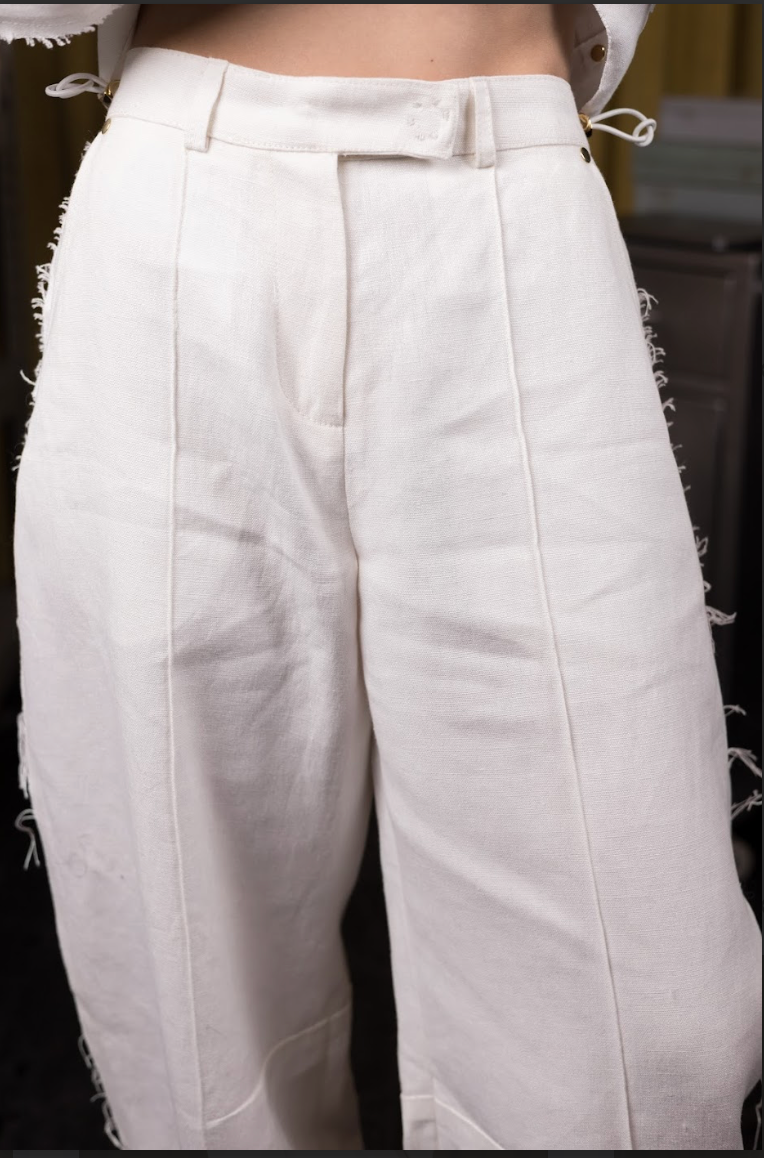 Polar White Barrel Leg Pants in Organic Hemp