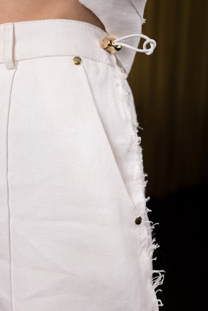 Polar White Barrel Leg Pants in Organic Hemp