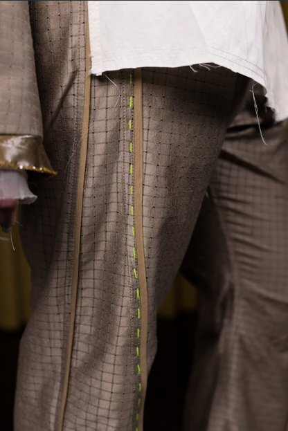 Lithospheric Arched Leg Pants  in Vintage Check Synthetic Silk