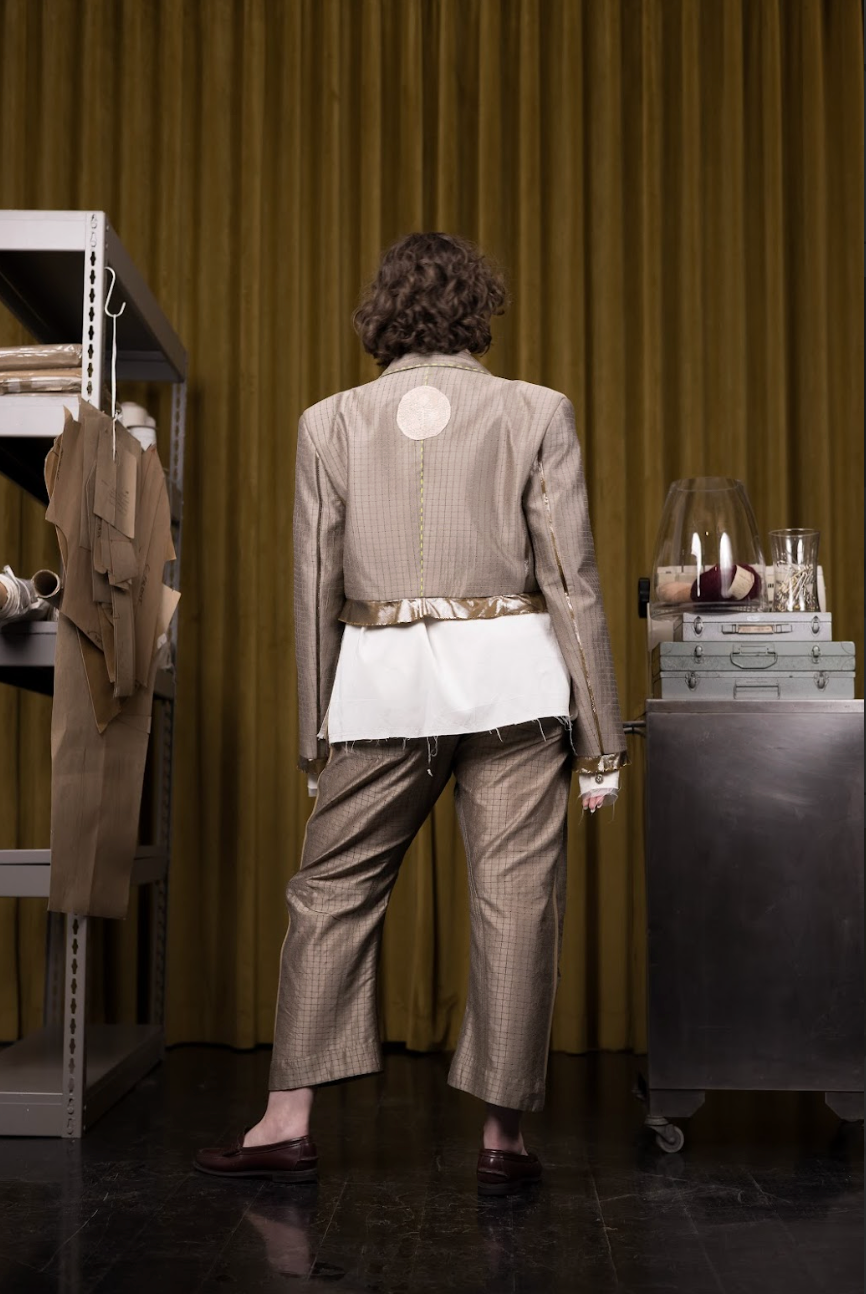 Lithospheric Arched Leg Pants  in Vintage Check Synthetic Silk