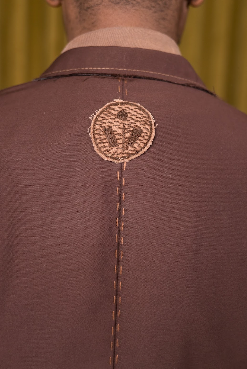 Brown Deconstructed Mens Jacket in Wool Suiting