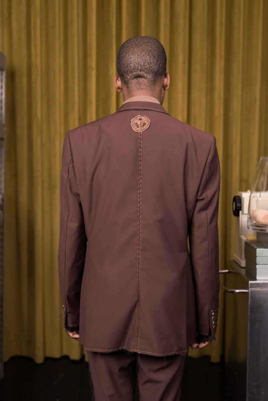 Brown Deconstructed Mens Jacket in Wool Suiting