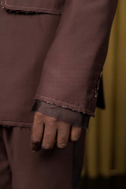 Brown Deconstructed Mens Jacket in Wool Suiting
