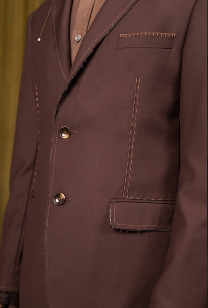 Brown Deconstructed Mens Jacket in Wool Suiting