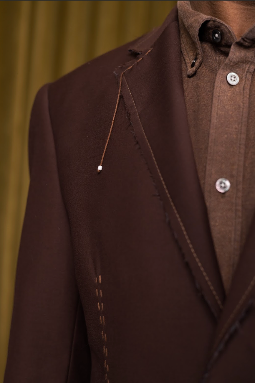 Brown Deconstructed Mens Jacket in Wool Suiting