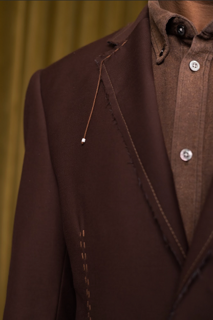 Brown Deconstructed Mens Jacket in Wool Suiting