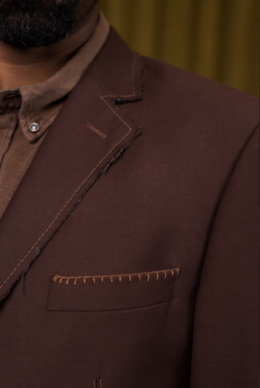 Brown Deconstructed Mens Jacket in Wool Suiting