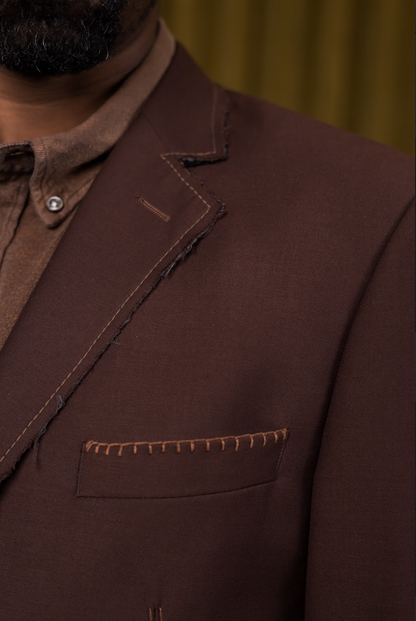 Brown Deconstructed Mens Jacket in Wool Suiting