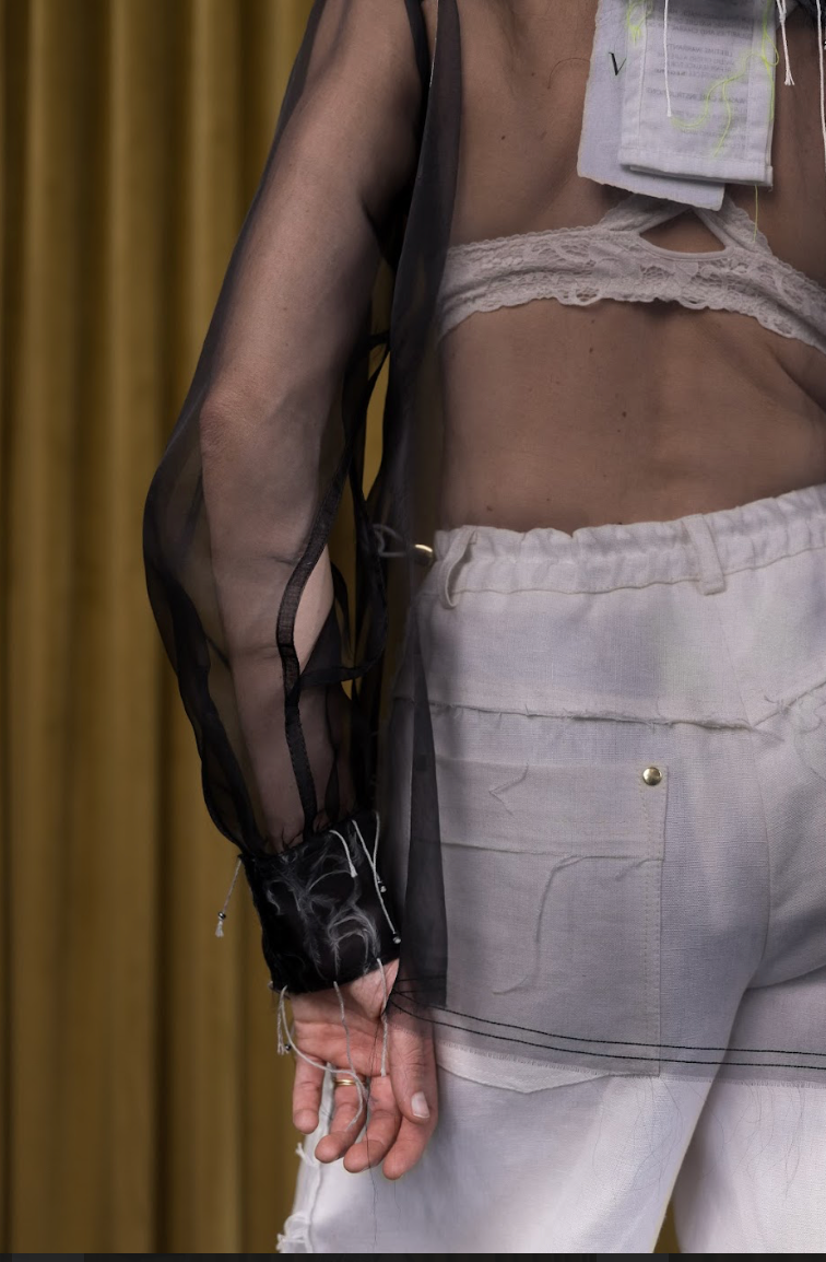 Charon Gathered-Sleeve Classic Shirt in Silk Organza