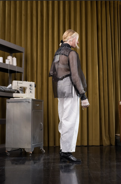 Charon Gathered-Sleeve Classic Shirt in Silk Organza