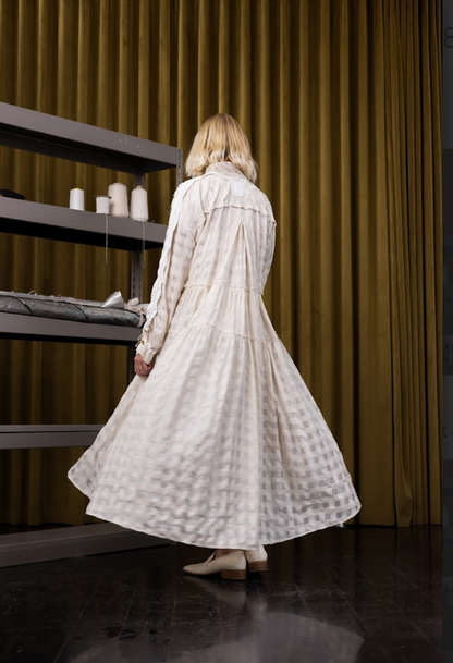 Between the Checks Ivory Utility Maxi Dress in Textured Silk