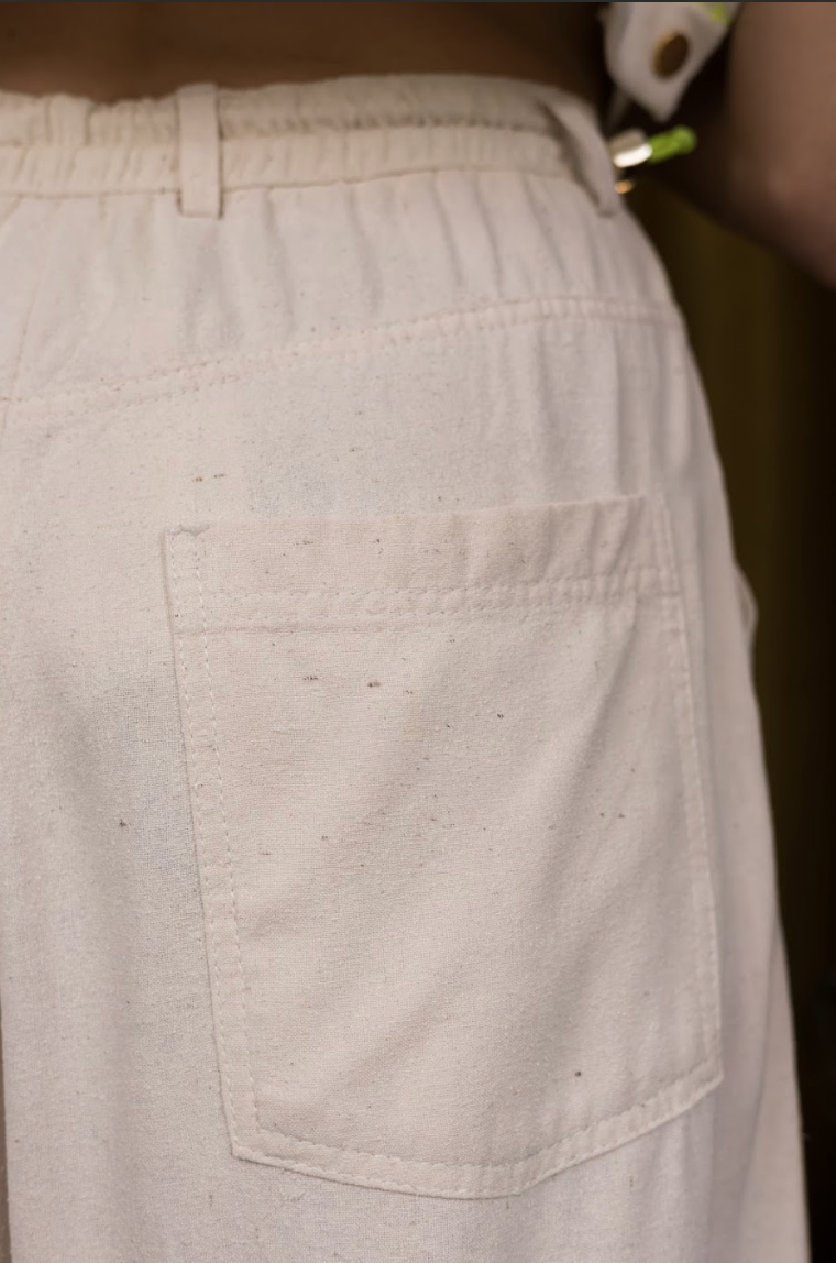 Light Weight Reclaimed Raw Rough Ecru Silk Signature Pants