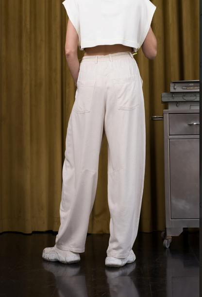 Light Weight Reclaimed Raw Rough Ecru Silk Signature Pants