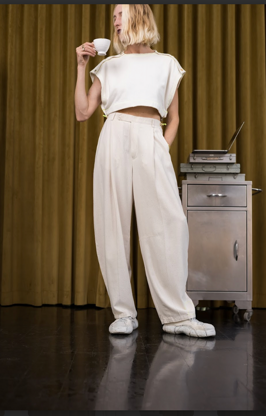 Light Weight Reclaimed Raw Rough Ecru Silk Signature Pants