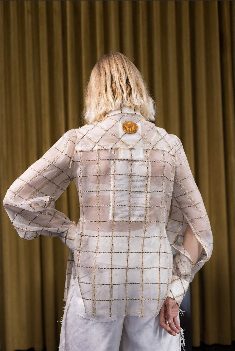 King's Pawn Classic Shirt with Gathered Sleeves in Corded Silk Organza