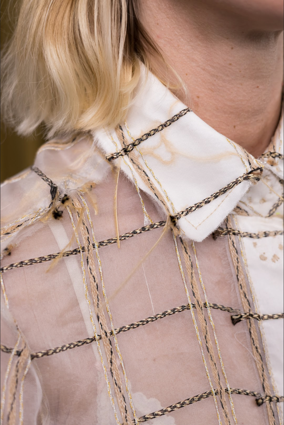 King's Pawn Classic Shirt with Gathered Sleeves in Corded Silk Organza