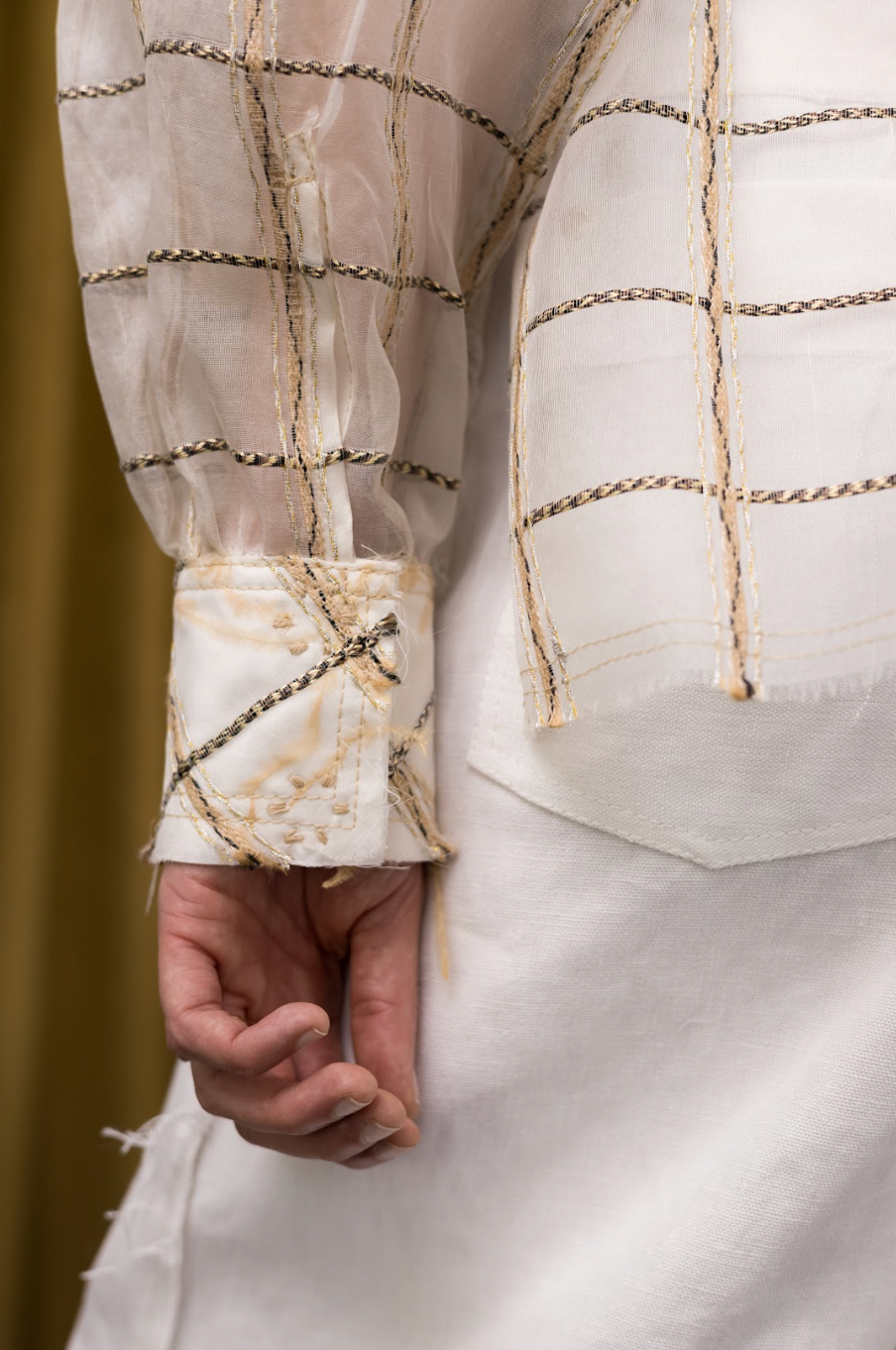 King's Pawn Classic Shirt with Gathered Sleeves in Corded Silk Organza