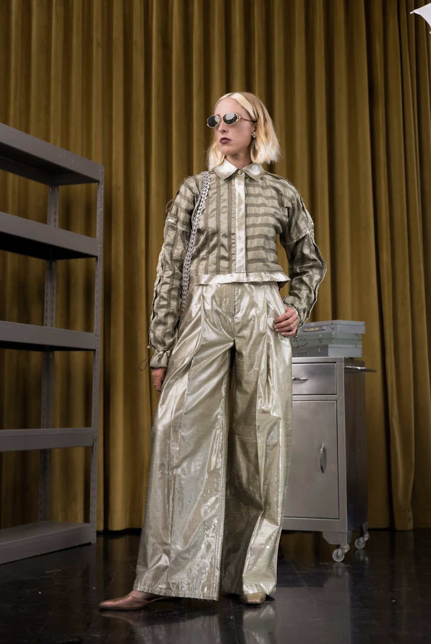 Perpendicular Planes Utility Biker Shirt in Couture Textured Silk