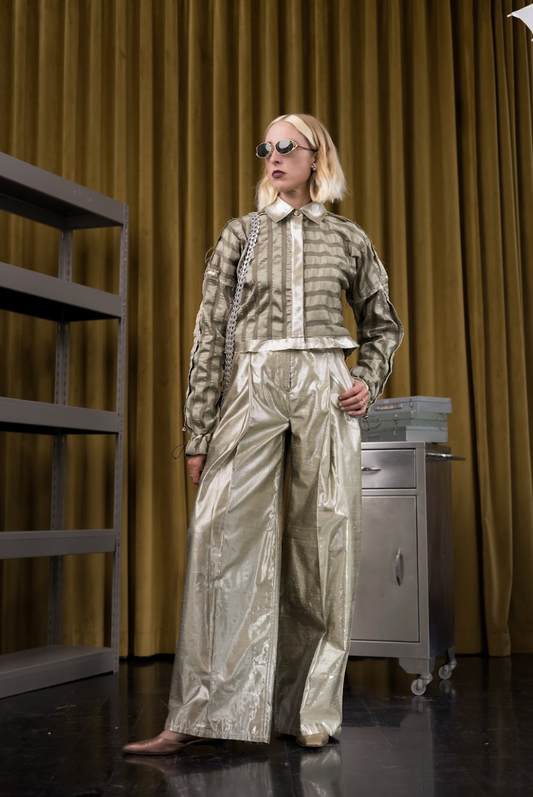 Perpendicular Planes Utility Biker Shirt in Couture Textured Silk