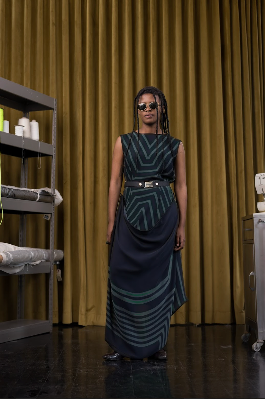 Kaleidoscope Vision Drape Dress in Couture Silk Chiffon