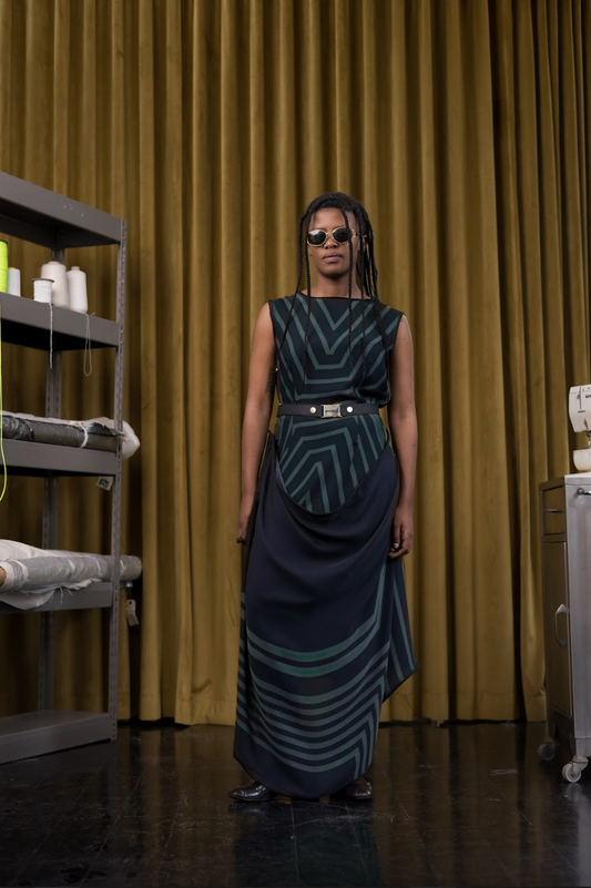 Kaleidoscope Vision Drape Dress in Couture Silk Chiffon