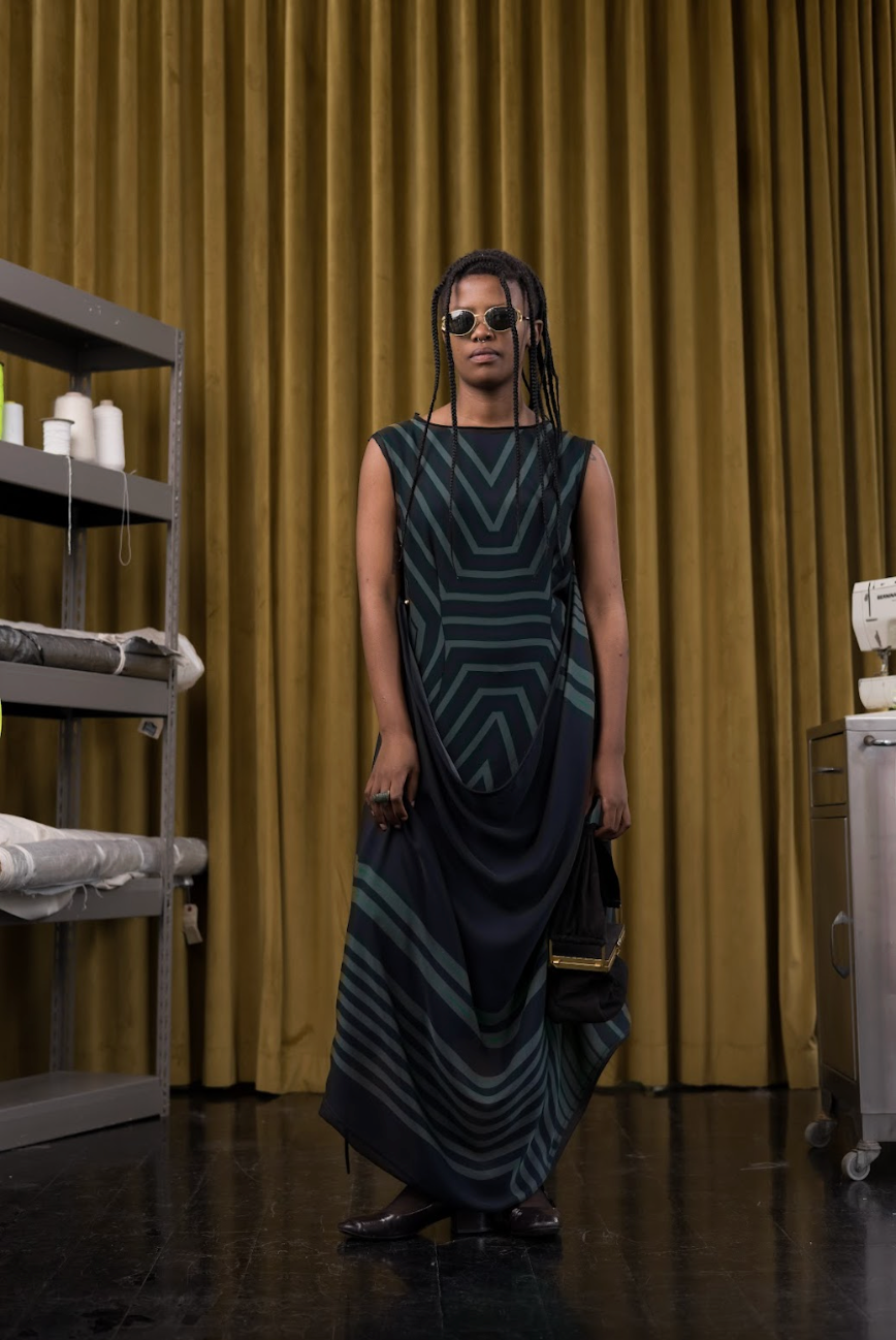 Kaleidoscope Vision Drape Dress in Couture Silk Chiffon