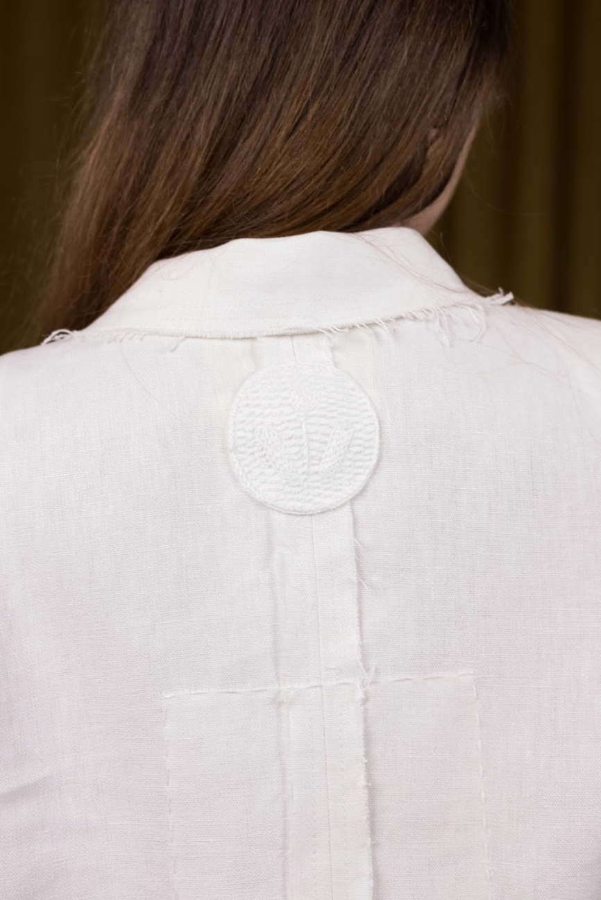Polar White Double Breasted Cropped Jacket in Organic Hemp