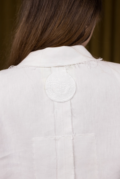 Polar White Double Breasted Cropped Jacket in Organic Hemp