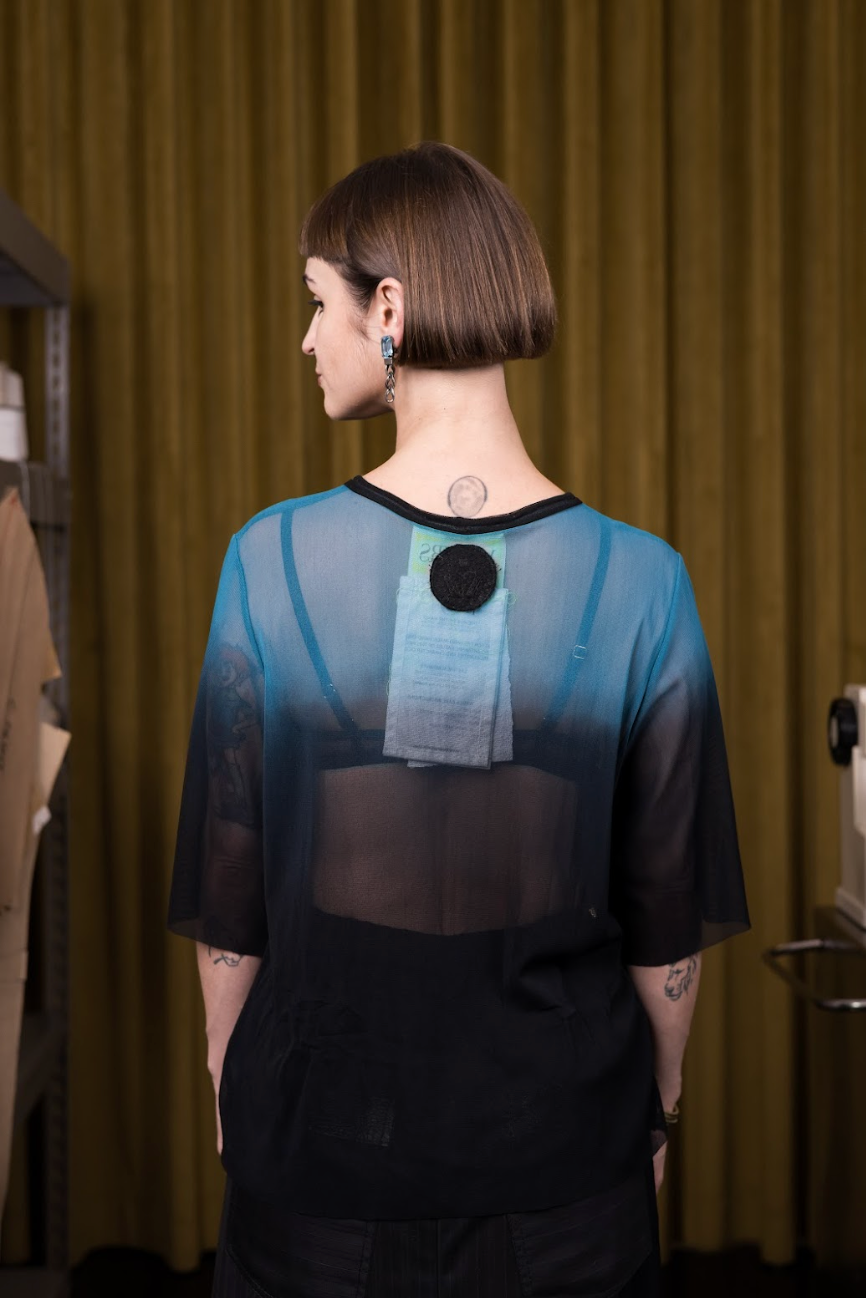 Deep Ocean Dip Dyed Stretch Mesh Top