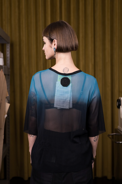 Deep Ocean Dip Dyed Stretch Mesh Top