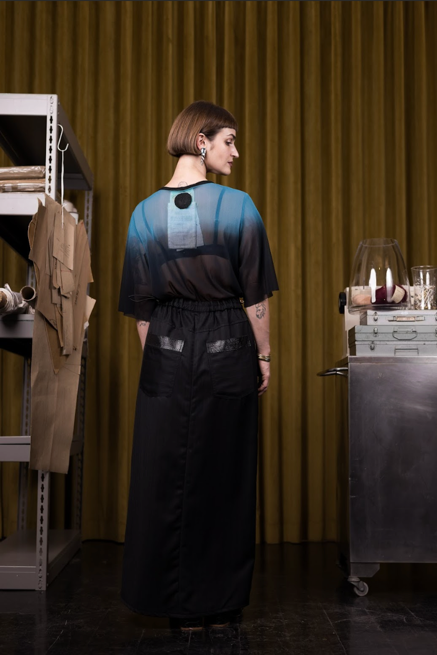 Deep Ocean Dip Dyed Stretch Mesh Top