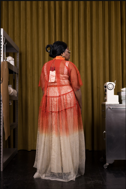 Vascular Hand-dyed Maxi Dress in Couture Embroidered Tulle