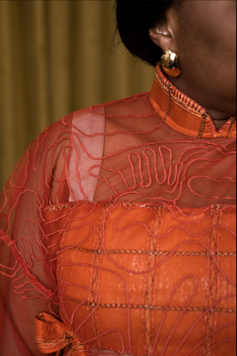 Vascular Hand-dyed Maxi Dress in Couture Embroidered Tulle