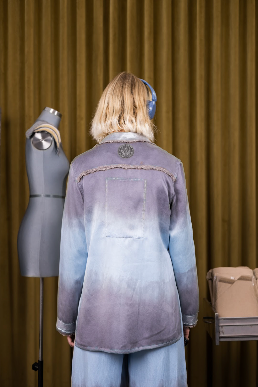 Blue Morpho Shirt Blazer in Silk Habotai