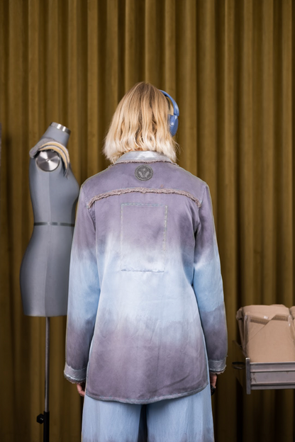 Blue Morpho Shirt Blazer in Silk Habotai