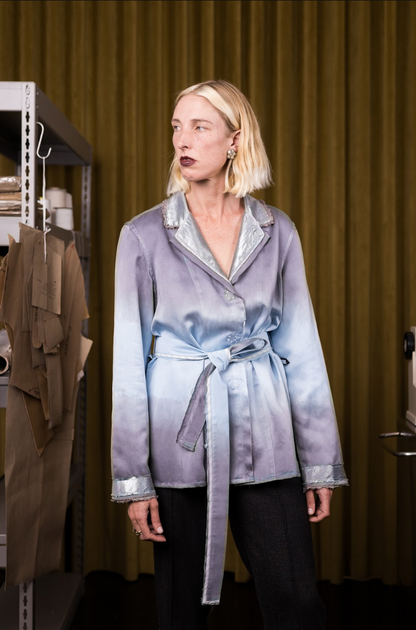 Blue Morpho Shirt Blazer in Silk Habotai