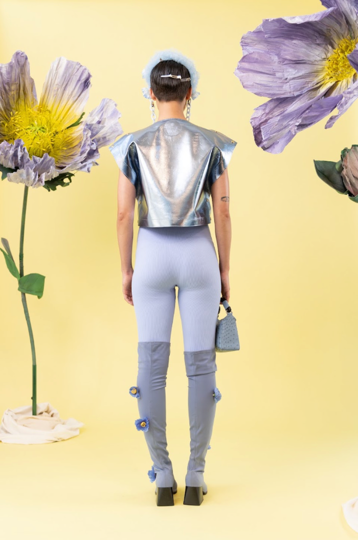 Ice Poppy Popper Top in Nappa Leather